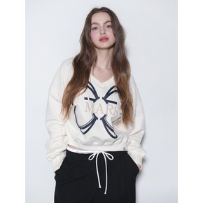 RIBBON V NECK SWEATSHIRT-IVORY