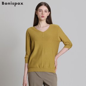 [보니스팍스(Bonispax)] 7부 소매 단추셔링 브이넥 니트 (택가격: 79000원)