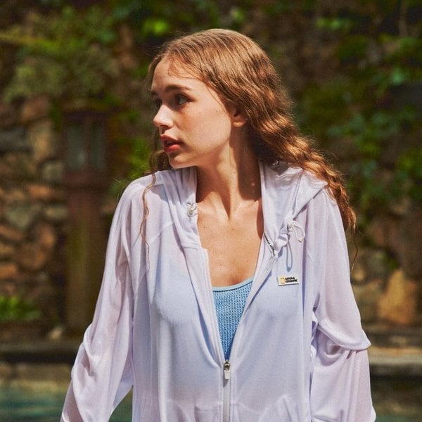 [여주점] N242WJP410 여성 그래픽 메쉬 집업점퍼 화이트