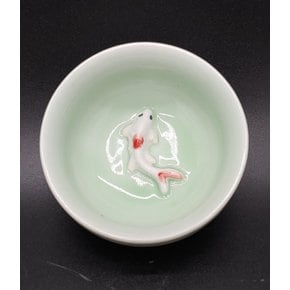 찻잔 차 물고기 문양 다기 다도 서예 문인화