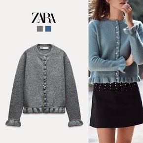 자라 러플 니트 여성 가디건 라운드넥 긴팔 카디건 ZARA