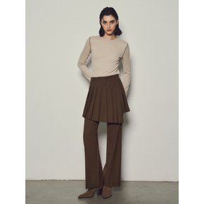 Wool Blend Layered Pleats Wrap Skirt_CTS610(Brown)