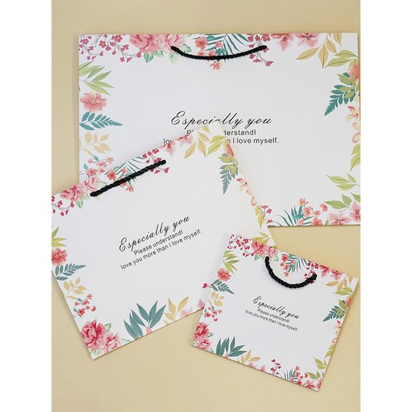 화이트 꽃무늬 레터링 쇼핑백 답례품 선물포장 종이백