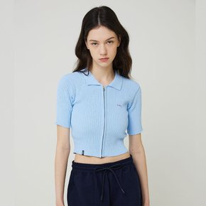 COLLAR KNIT ZIP-UP [SKY BLUE]