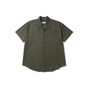 LINEN OPEN COLLAR 1/2SHIRTS_KHAKI