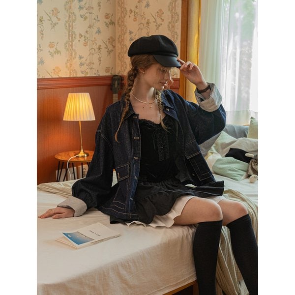 DD_Striped cuffs denim jacket_BLUE