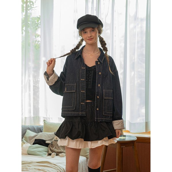 DD_Striped cuffs denim jacket_BLUE