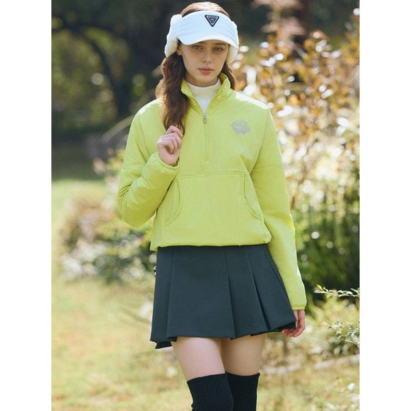 여성 드랍숄더 반집업 경량패딩 방풍 아노락 애플그린