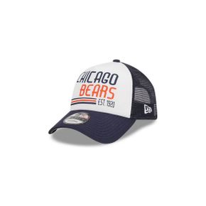 3769692 New Era Mens White/Navy Chicago Bears Stacked A-Frame Trucker 9FORTY Adjustable Ha