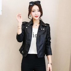  여성 베이직 가죽 데일리 라이더자켓 레더