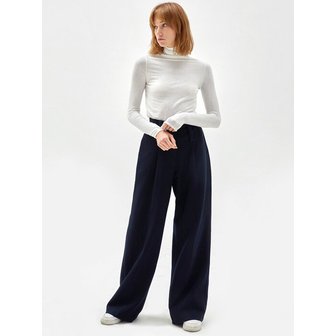 HAVELESS BELTED POINTED WIDE-LEG TROUSERS NAVY