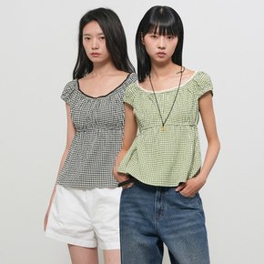 WOMAN 체크 레이스 캡 슬리브 블라우스 [2COL] / GF2LBL526