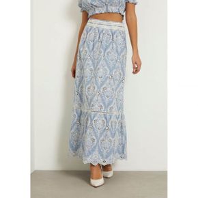 4753686 Guess LONG EMBRO - Maxi skirt himmelblau