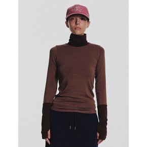 Track Warmer Color Turtleneck T Shirt_Brown