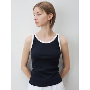 Scoop neck waffle top (Navy)