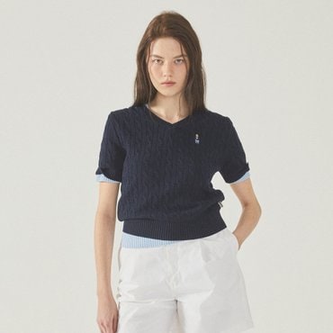 후아유 Steve V-neck Short Sleeve Sweater WHKAF3702F