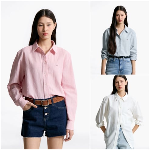 타미진스 여성 릴렉스 린넨 셔츠 T32F1WSH04TWT1 TOMMY JEANS