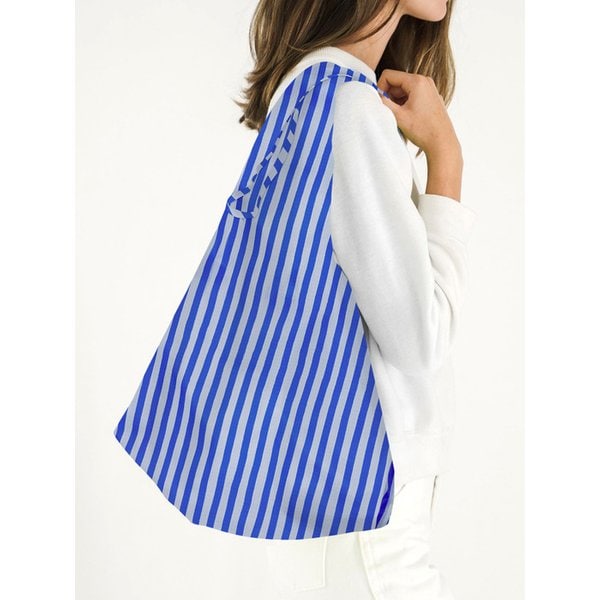 [바쿠백] 휴대용 장바구니 접이식 시장가방 Blue Painted Stripe