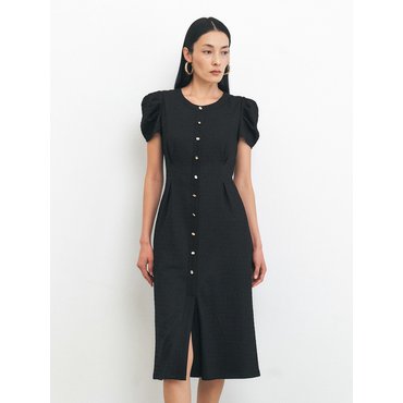 HACIE METAL BUTTON DETAIL CRINKLE DRESS [WHITE][BLACK]