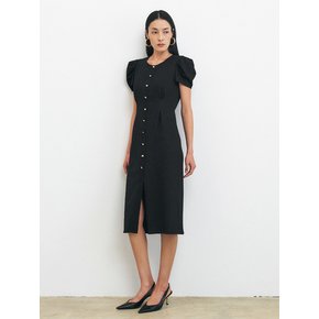 METAL BUTTON DETAIL CRINKLE DRESS [WHITE][BLACK]