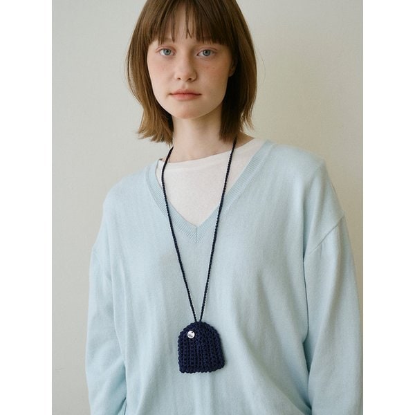 Handmade Knit Keyring Necklace_Navy