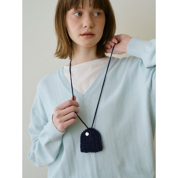 Handmade Knit Keyring Necklace_Navy