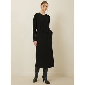 Cashmere Blend Belted Knit Dress Black