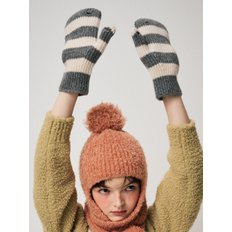 STRIPE MITTENS, GREY+IVORY