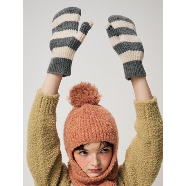 펀프롬펀 STRIPE MITTENS, GREY+IVORY