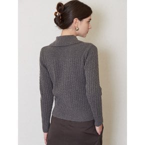 cable collor knit cardigan_gray