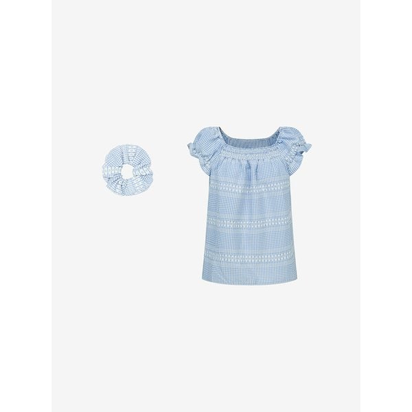 시어서커 체크 스모킹 블라우스&스크런치 SET (TKBAG1406)