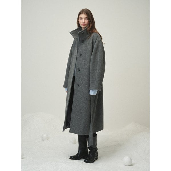 [이선화 PICK] 울 블렌디드 하이넥 싱글 롱 코트 차콜