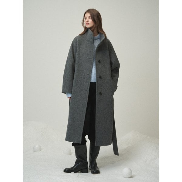 [이선화 PICK] 울 블렌디드 하이넥 싱글 롱 코트 차콜