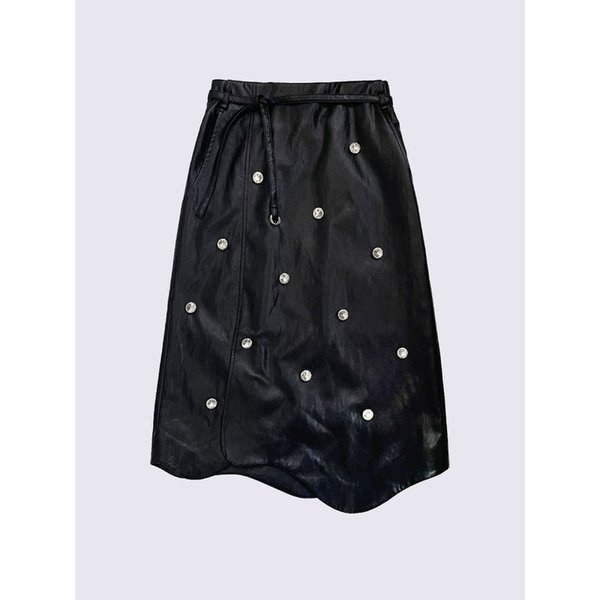 크리스탈 페이크 레더 스커트 (BLACK)