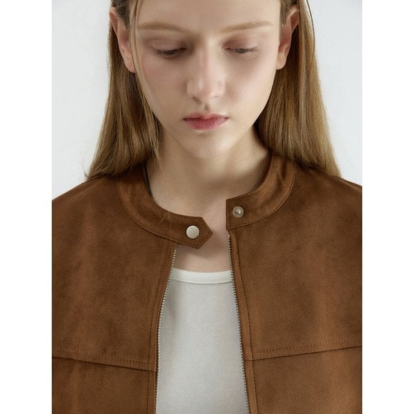 Stand Neck Suede Blouson Jacket Brown AT5JUF046BW