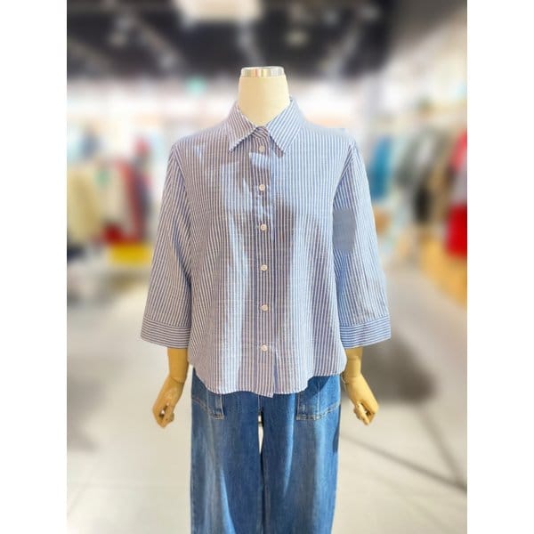 [여주점] 스트라이프 코튼 블렌드 반팔 셔츠 (BABLB7631)