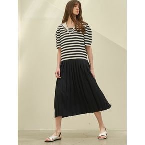 SAILOR COLLOR MIX PLEATS DRESS_NAVY STRIPE