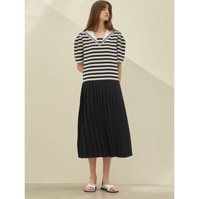 SAILOR COLLOR MIX PLEATS DRESS_NAVY STRIPE