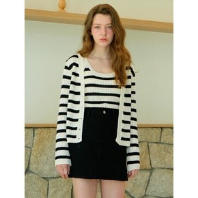 Round Stripe Cardigan & Sleeveless Knit Set Up (Black)