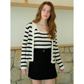 Round Stripe Cardigan & Sleeveless Knit Set Up (Black)