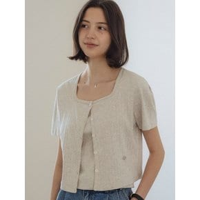 Sleeveless set half sleeve eyelet cardigan_Oatmeal