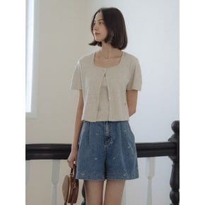 Sleeveless set half sleeve eyelet cardigan_Oatmeal