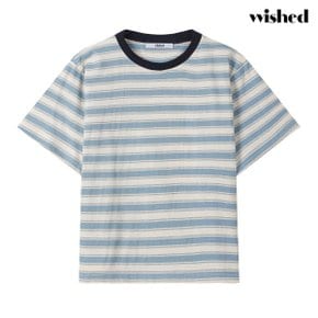 단가라 라운드넥 배색 반팔 티셔츠 (WIDBTS007)