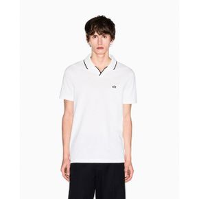 AX 아르마니 익스체인지 맨즈 숏 슬리브 Pique Johhny Collar 폴로 셔츠 Tipping - 오프 화이트