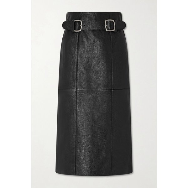 그웬 벨티드 패널 텍스처 가죽 미디 스커트 46376663162969489