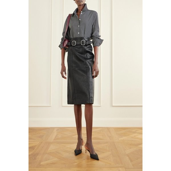 그웬 벨티드 패널 텍스처 가죽 미디 스커트 46376663162969489