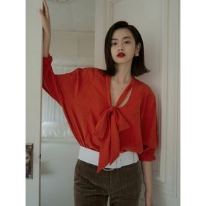 U NECK LONG TIE BLOUSE_VINTAGE RED