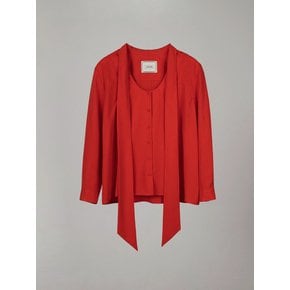 U NECK LONG TIE BLOUSE_VINTAGE RED