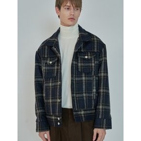 WOOL CHECK SEMI OVER TRUCKER JACKET_NAVY