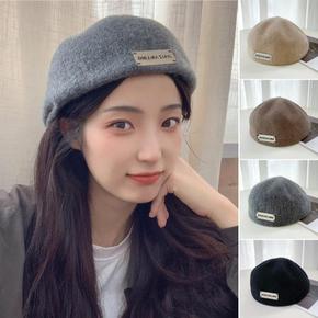 여자 겨울 헌팅캡 베레모 무지 라벨 메탈 빵 모자